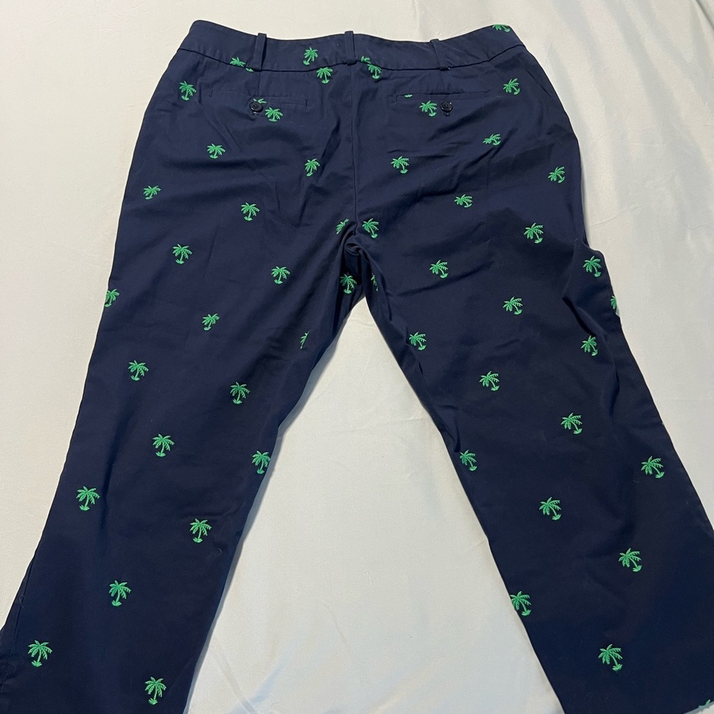 Talbots Navy Capri Pants with Green Embroidered Palm Trees - Picture 3 of 4